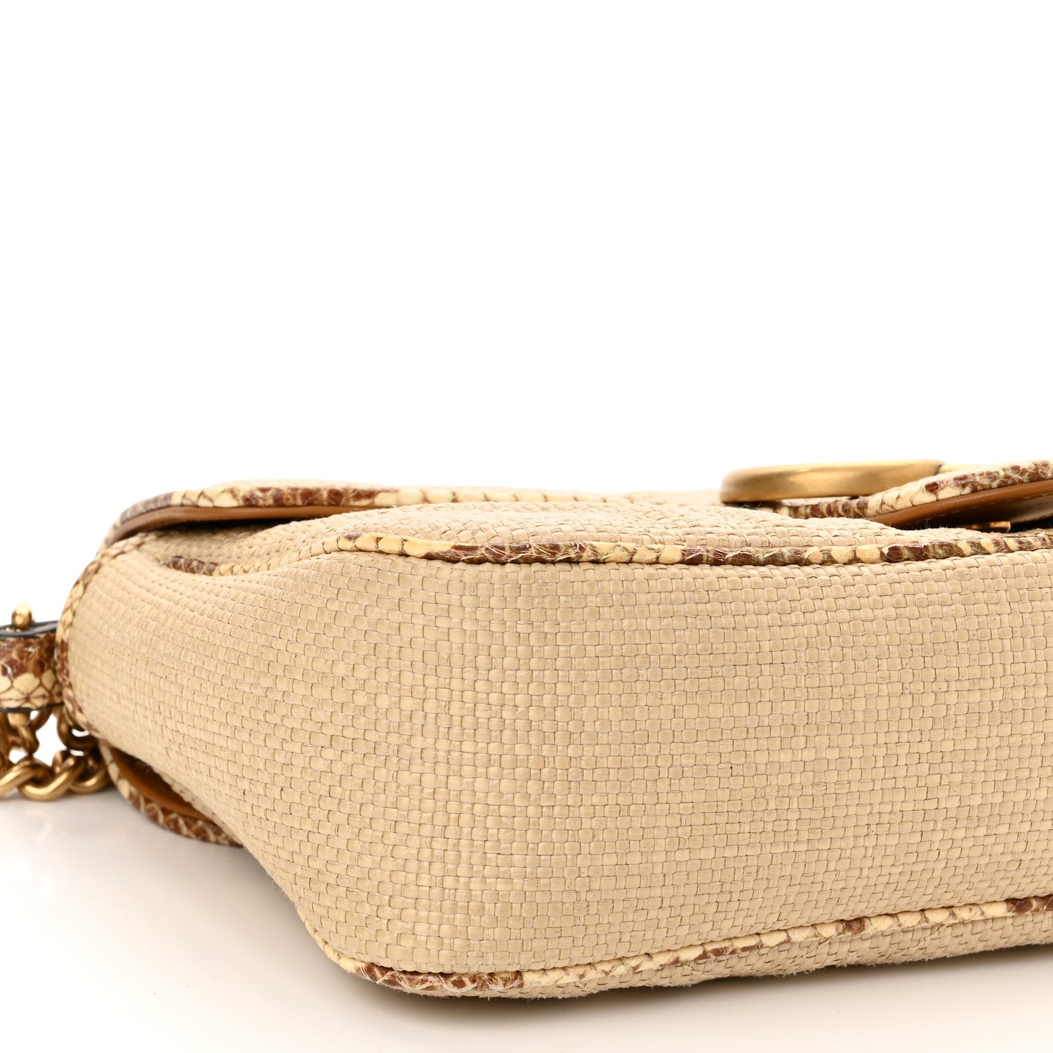 Gucci Raffia Elaphe Matelasse Small GG Marmont Shoulder Bag Natural Cream Brown 9 of 10