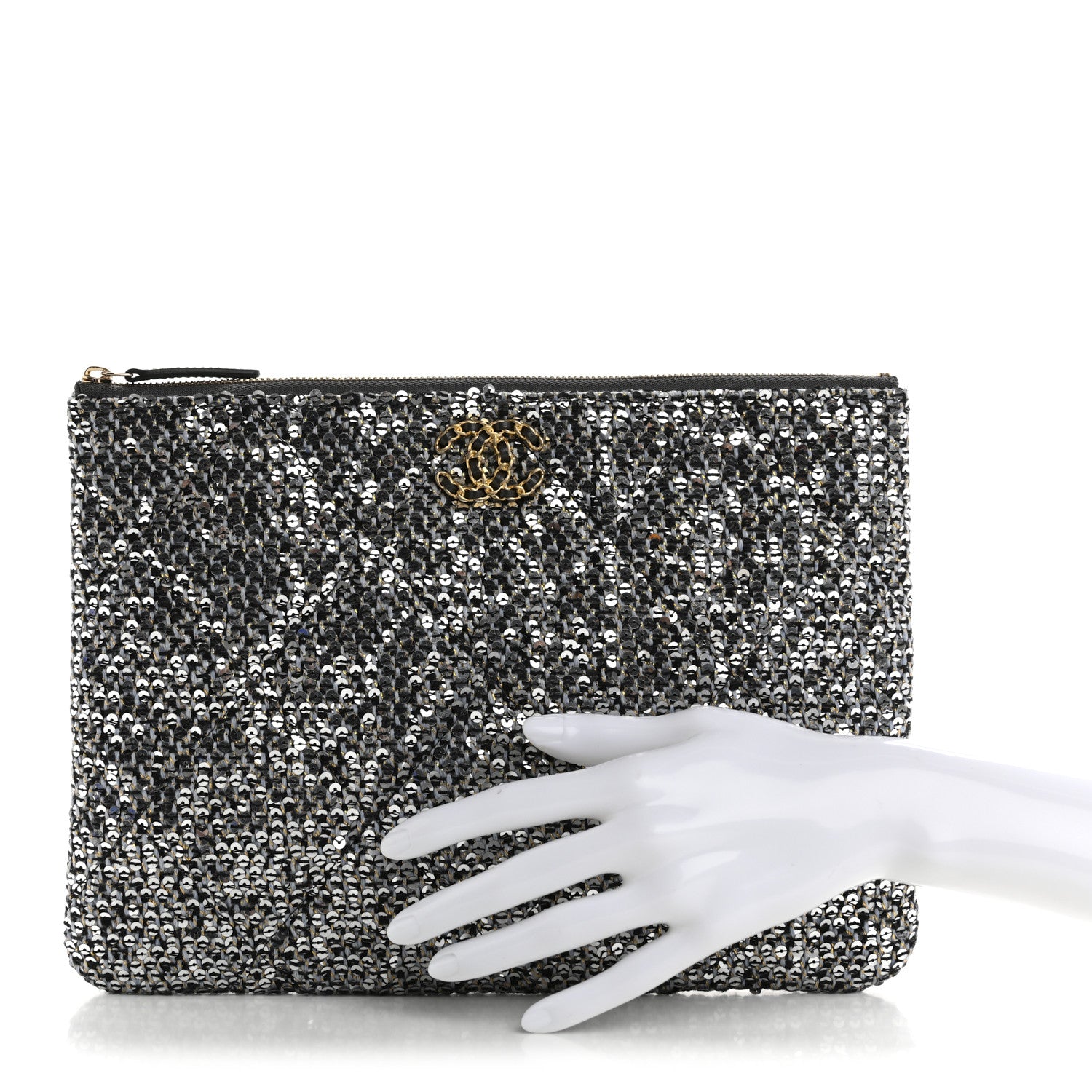 Chanel Sequins Medium 19 Pouch Silver 2 of 8