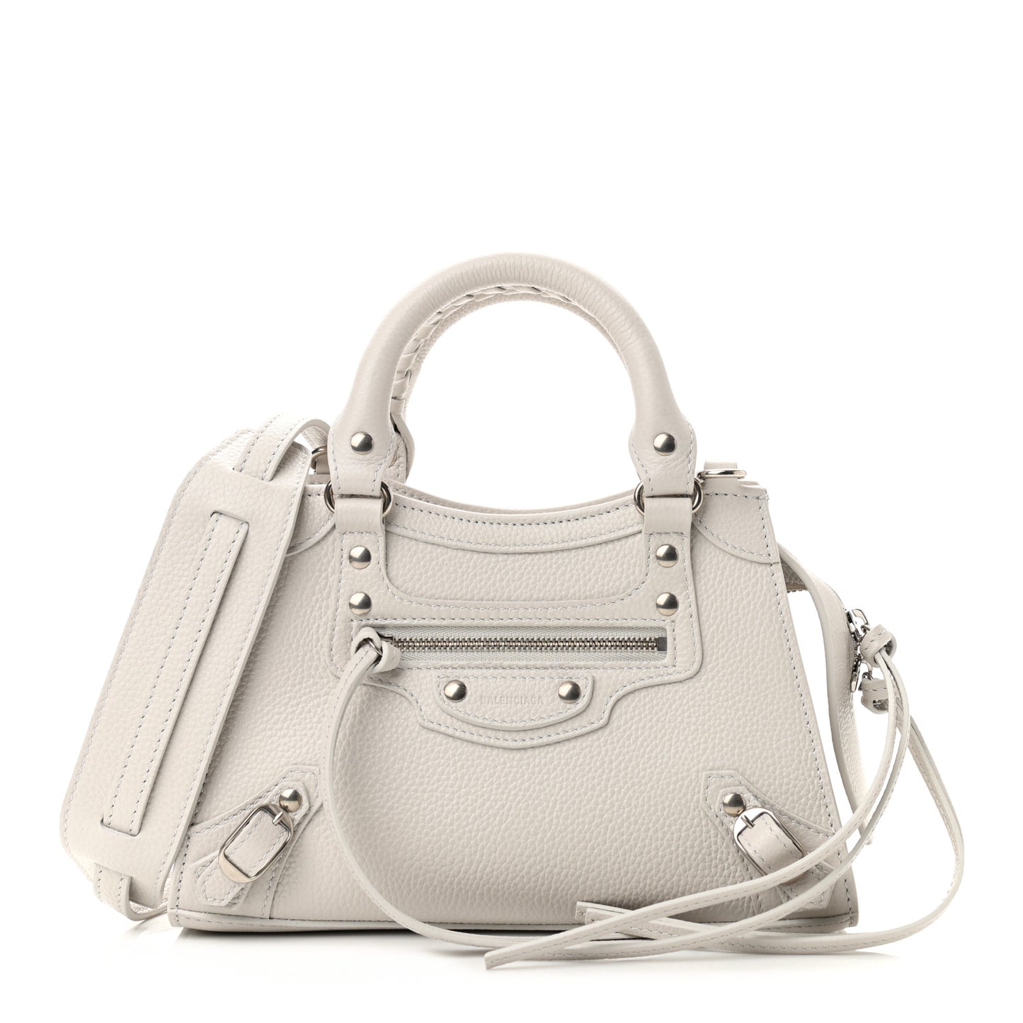 Grained Calfskin Neo Classic Silver Hardware Mini City Chalky White