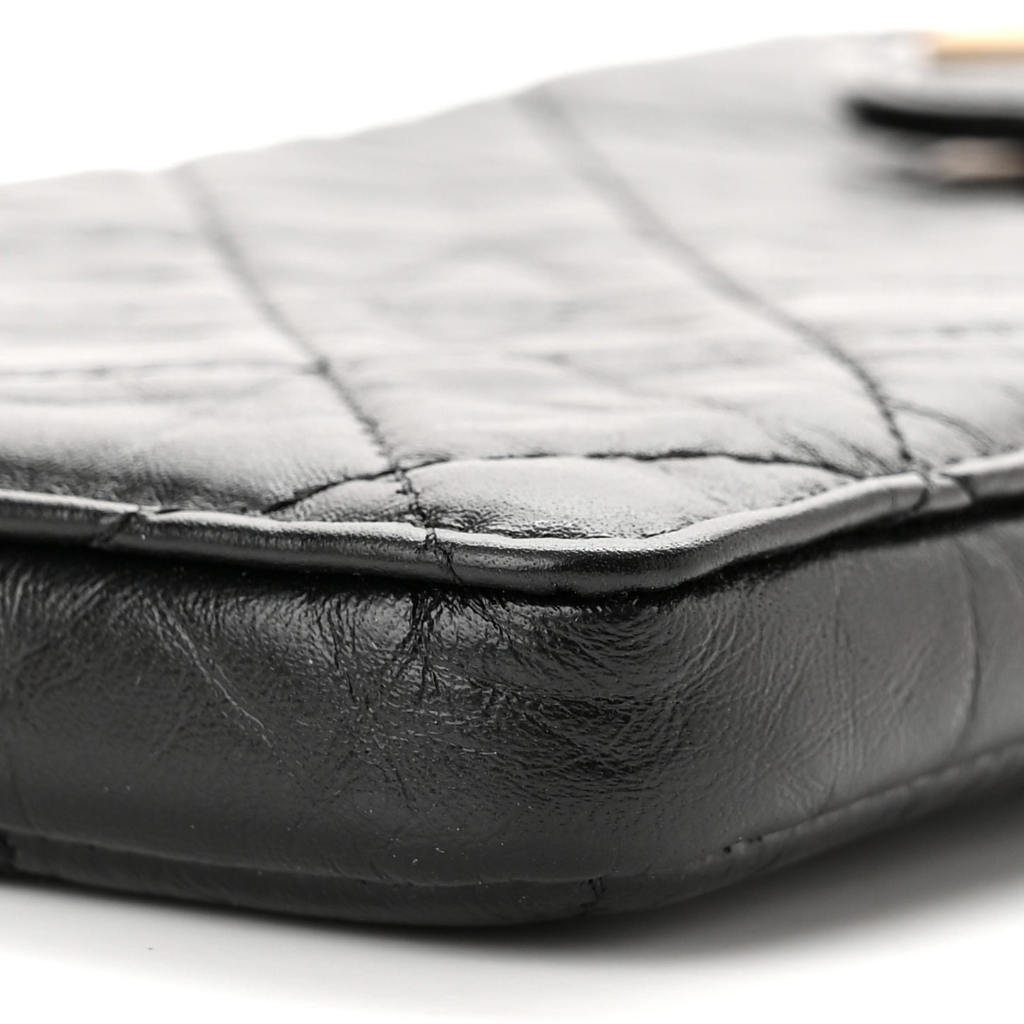 Aged Calfskin Quilted 2.55 Reissue Phone Holder With Chain Black