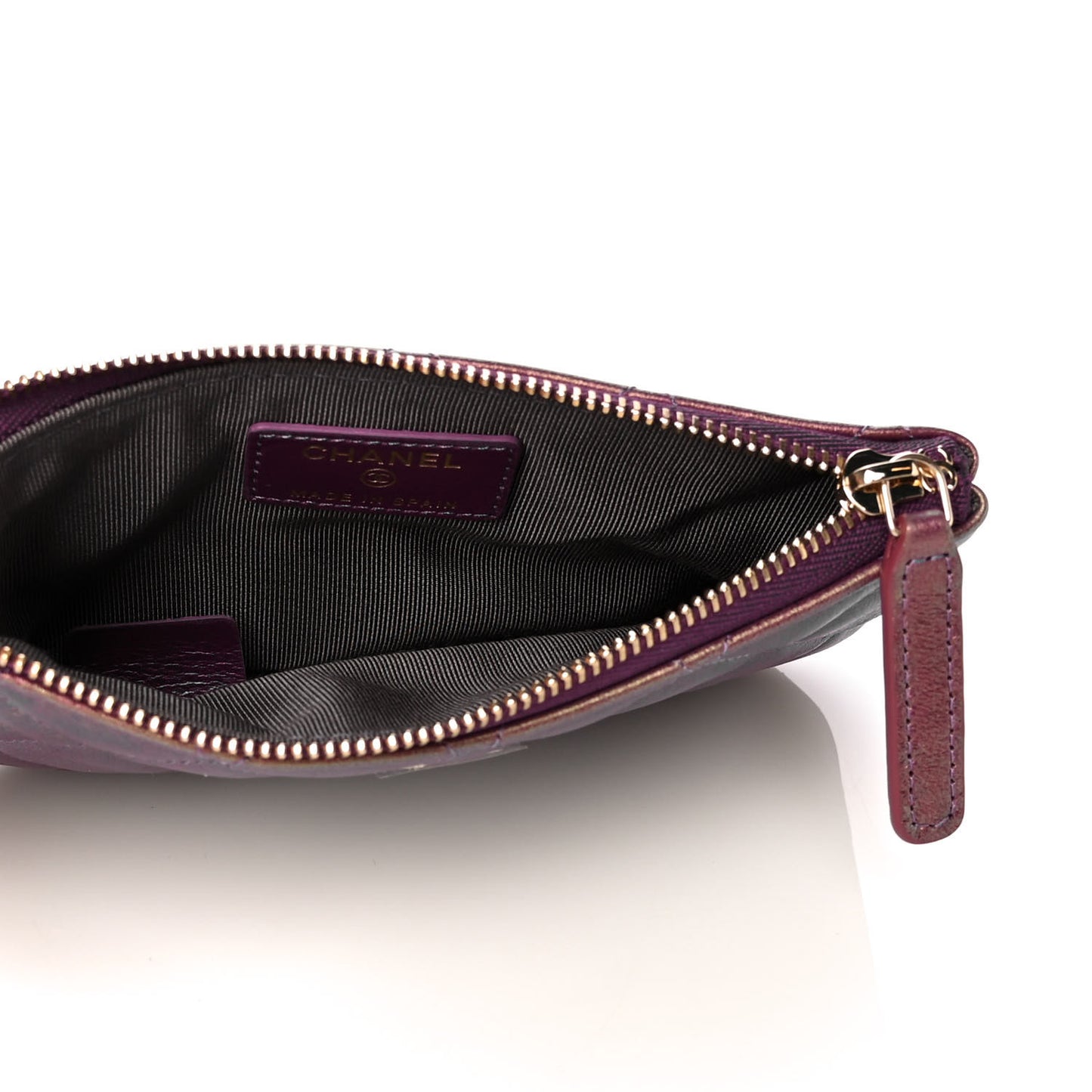 Iridescent Lambskin Quilted Small Cosmetic Case Purple