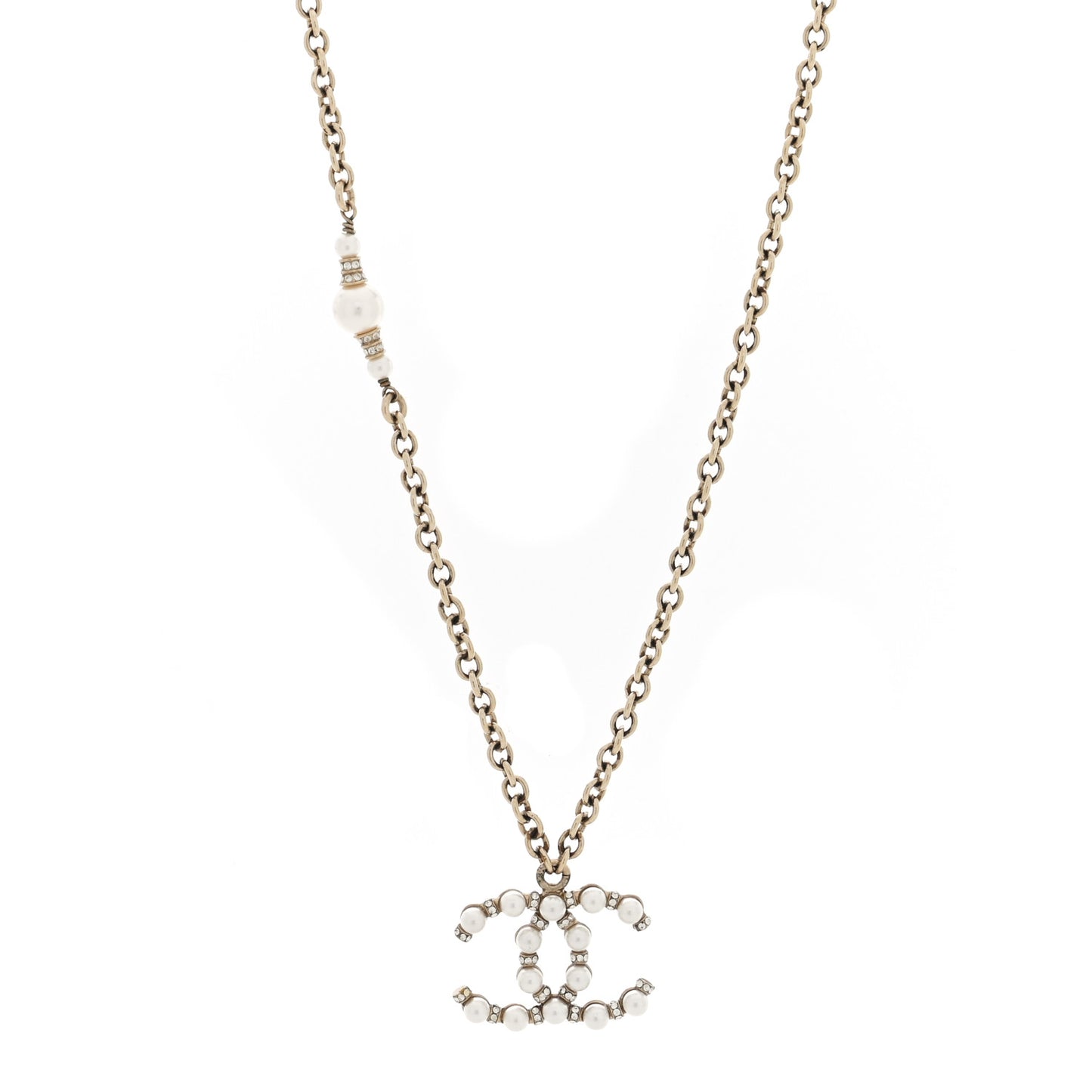 Crystal Pearl Nefertiti CC Pendant Necklace Gold