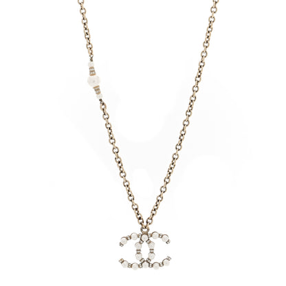 Chanel Crystal Pearl Nefertiti CC Pendant Necklace Gold 1 of 5