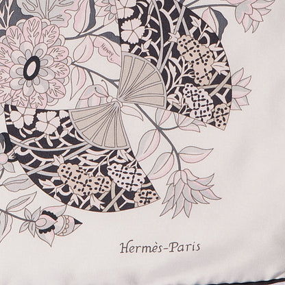Hermes Silk Fleurs et Papillons de Tissus Scarf 90 Blanc Gris Rose Pale 3 of 5