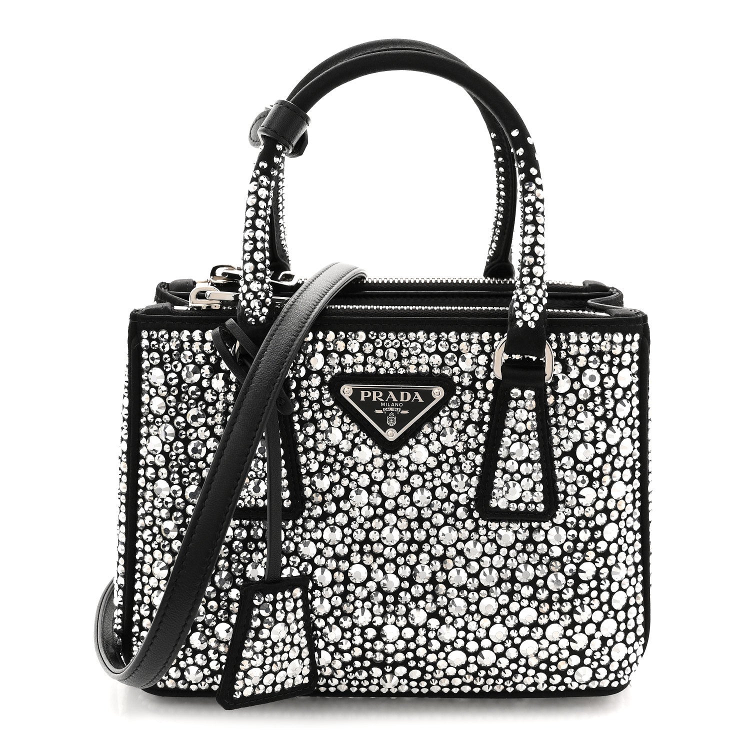 Prada Satin Crystal Mini Galleria Double Zip Tote Metal 1 of 10