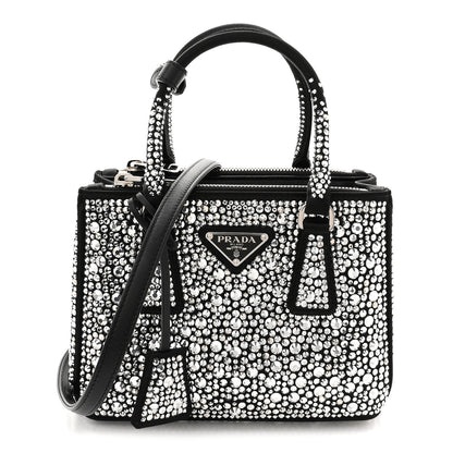 Prada Satin Crystal Mini Galleria Double Zip Tote Metal 1 of 10