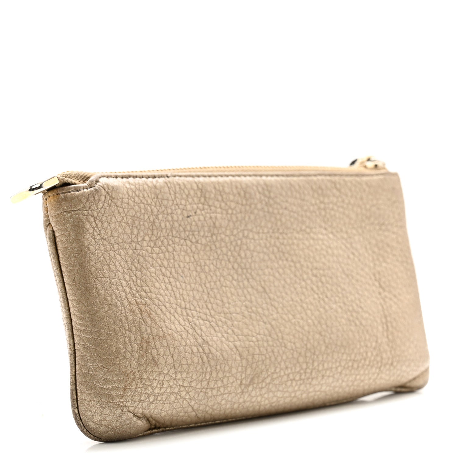 Gucci Metallic Pebbled Calfskin Soho Wristlet Golden Beige 2 of 8
