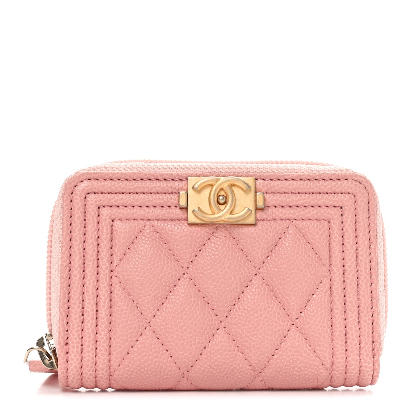 Caviar Quilted Boy Zip Around Coin Purse Wallet Pink
