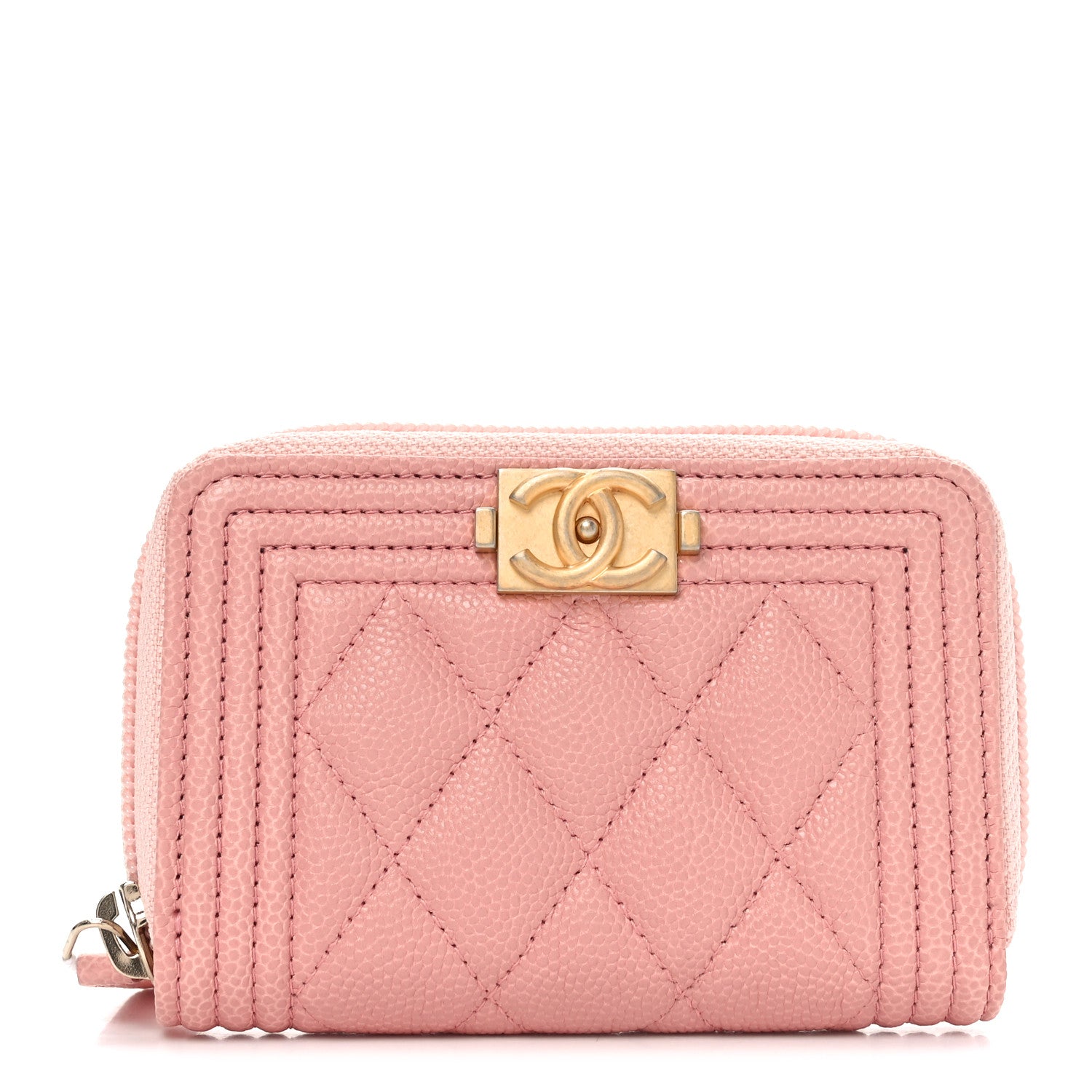 Chanel Caviar Quilted Boy Zip Around Coin Purse Wallet Pink 1 of 8