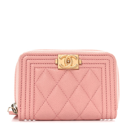 Chanel Caviar Quilted Boy Zip Around Coin Purse Wallet Pink 1 of 8