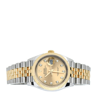 Rolex Stainless Steel 18K Yellow Gold Diamond 36mm Oyster Perpetual Datejust Watch Champagne 126233 2 of 5