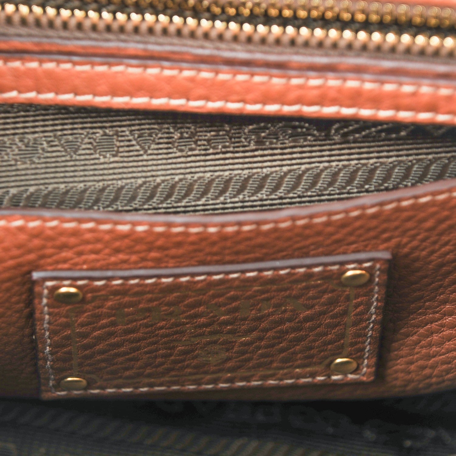 Prada Vitello Daino Sound Twin Pocket Satchel Brandy 6 of 9