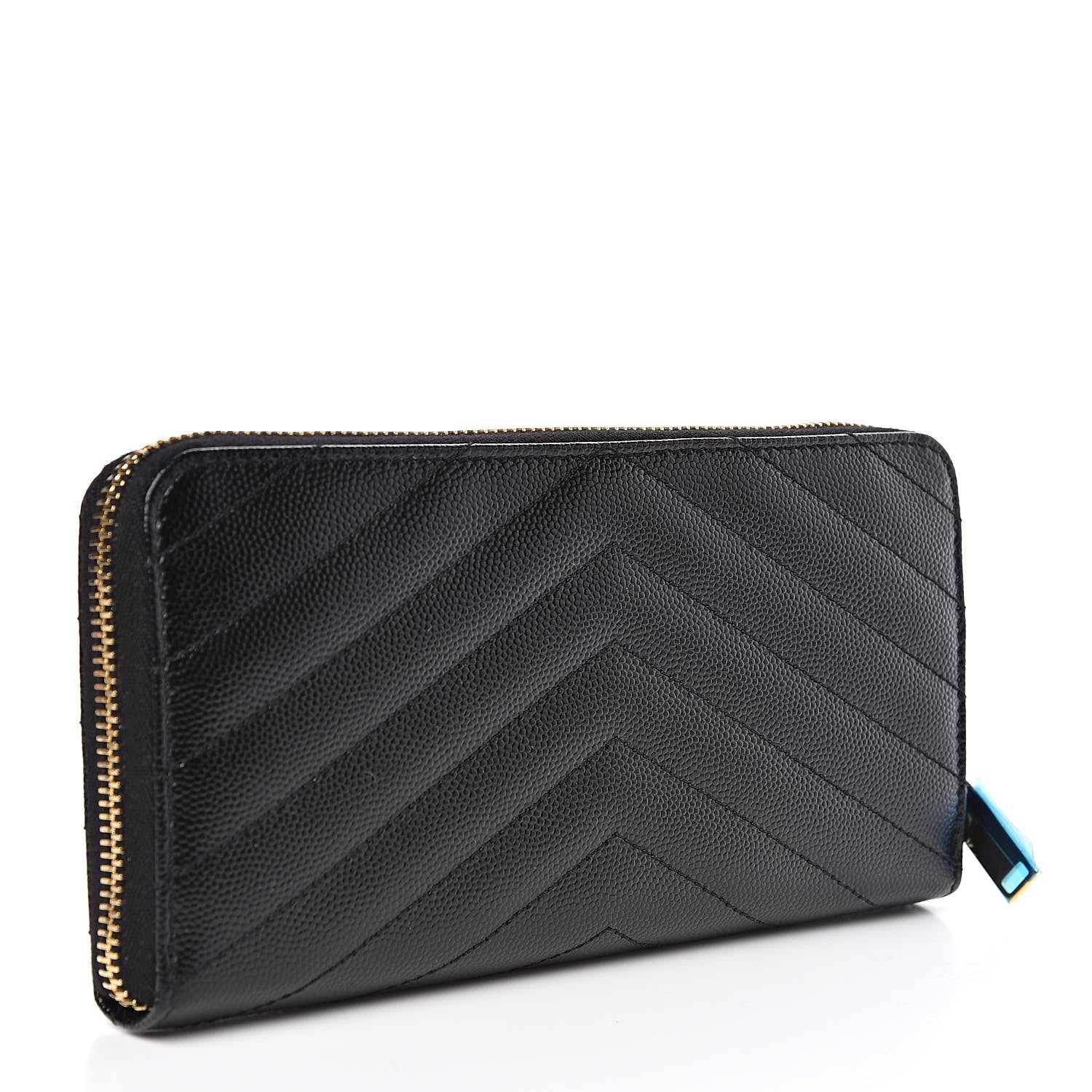 Saint Laurent Grain De Poudre Matelasse Chevron Monogram Zip Around Wallet Black 3 of 7