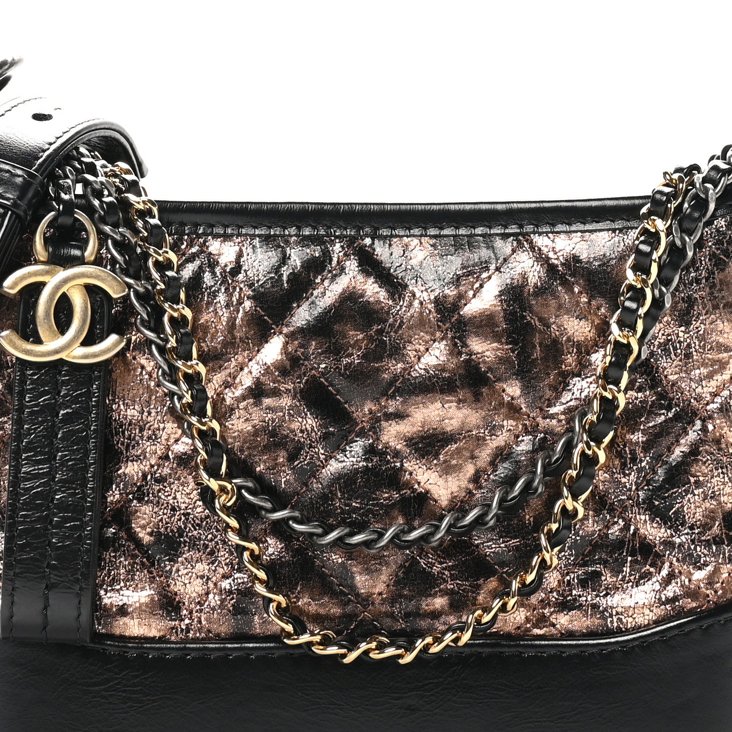 Chanel Metallic Crumpled Goatskin Quilted Small Gabrielle Hobo Black Rose Gold 8 of 11
