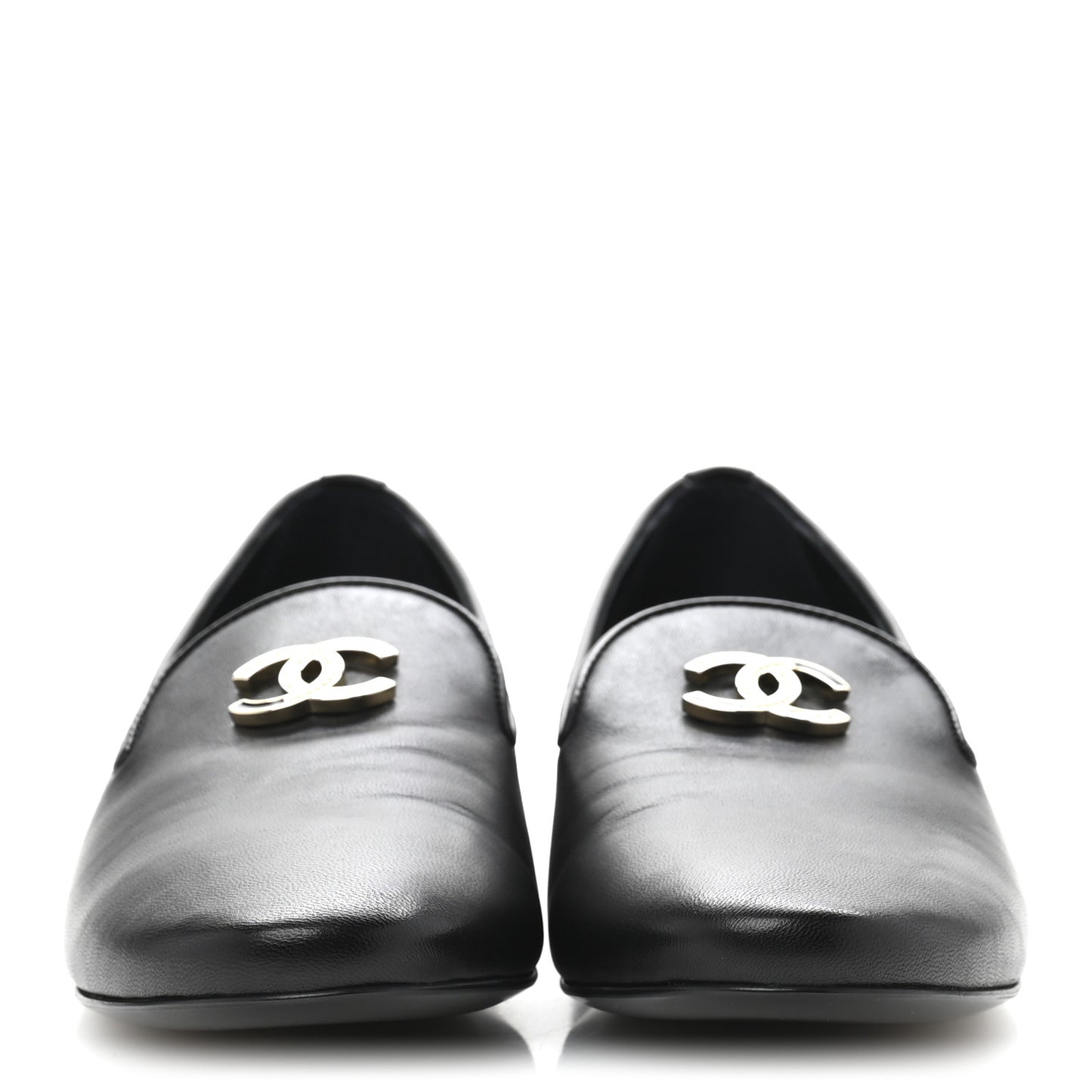 Enamel Pearl Crystal Lambskin Womens CC Mocassin Loafers 38 Black