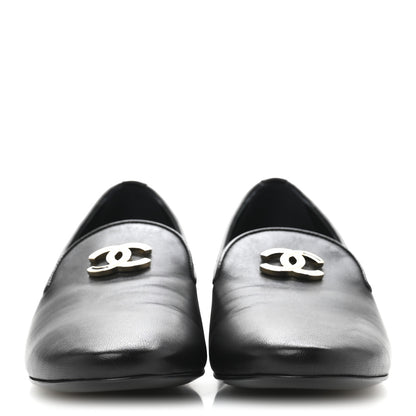 Chanel Enamel Pearl Crystal Lambskin Womens CC Mocassin Loafers 38 Black 3 of 10