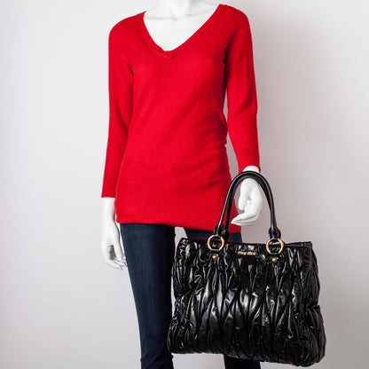 Miu Miu Vinyl Matelasse Tote Black 2 of 10