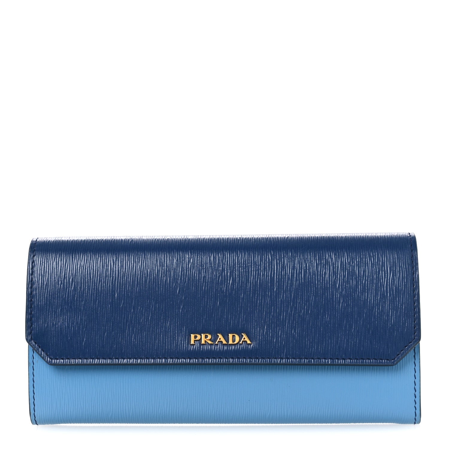Prada Vitello Move Bi-Color Metal Continental Flap Travel Wallet Bluette Mare 1 of 9