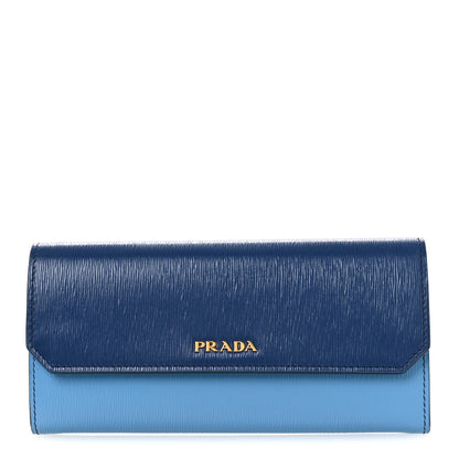 Prada Vitello Move Bi-Color Metal Continental Flap Travel Wallet Bluette Mare 1 of 9