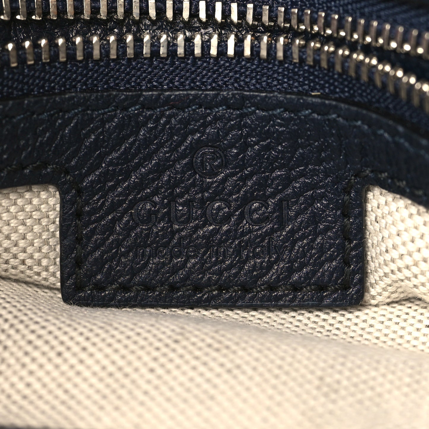 GG Supreme Monogram Textured Dollar Calfskin Web Medium Blondie Top Handle Shoulder Flap Bag Beige Blue