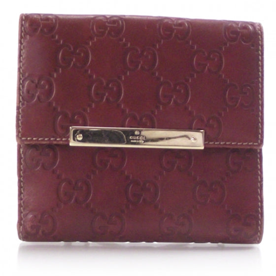 Gucci Guccissima Metal Bar French Flap Wallet Dark Red 1 of 9
