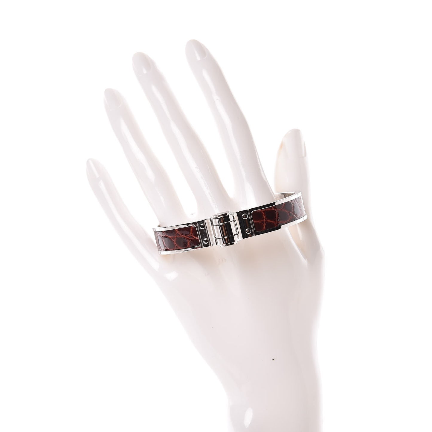 Shiny Alligator Charniere Cuir Narrow Hinged Bracelet M Bourgogne