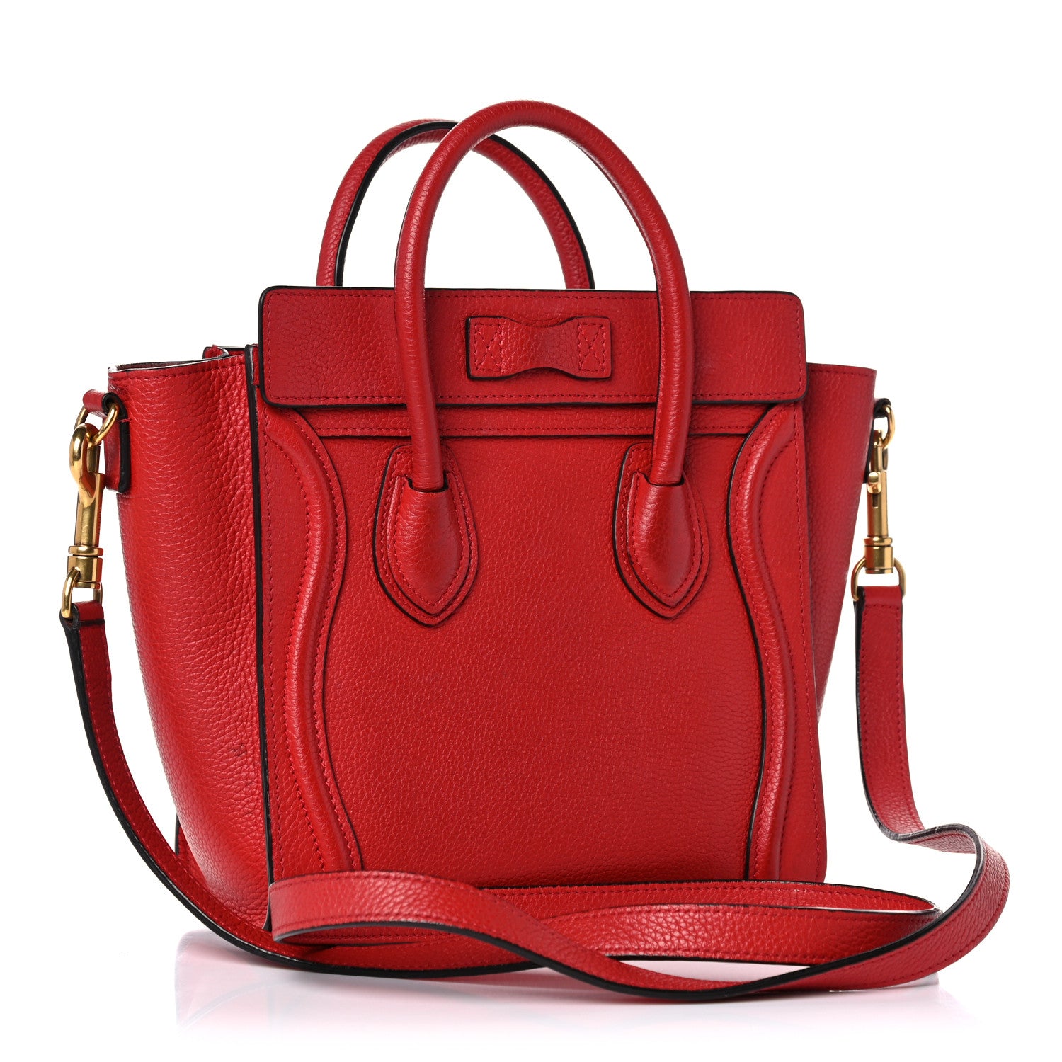 Celine Drummed Calfskin Nano Luggage Red 3 of 27