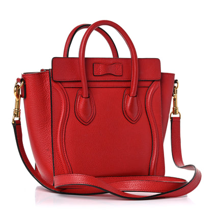 Celine Drummed Calfskin Nano Luggage Red 3 of 27