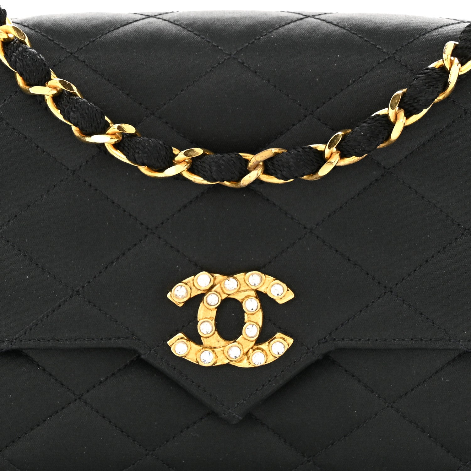 Chanel Satin Quilted Crystal CC Evening Flap Black 8 of 12