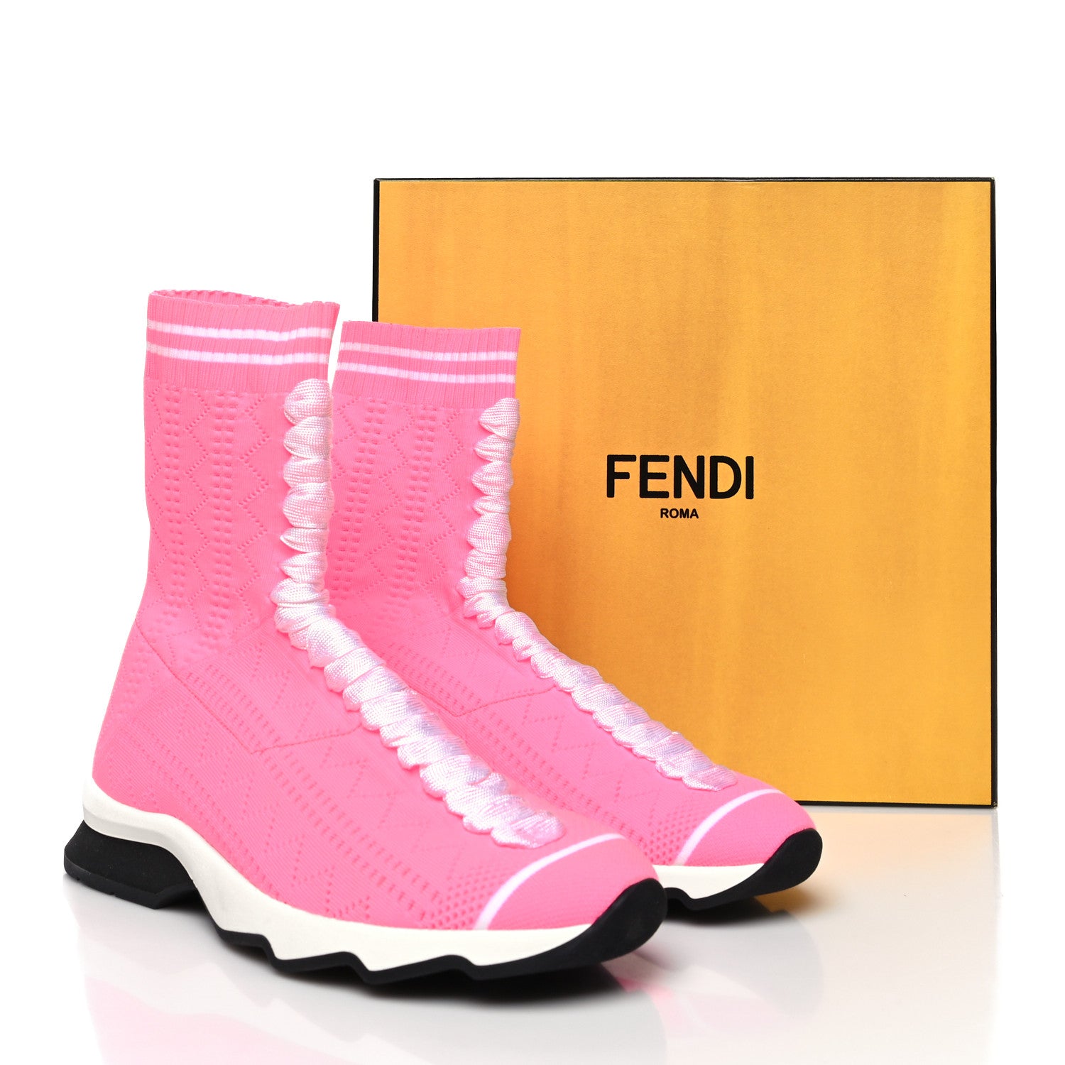 Fendi Stretch Knit Womens Sock Sneakers 39 Fluorescent Pink White 7 of 7
