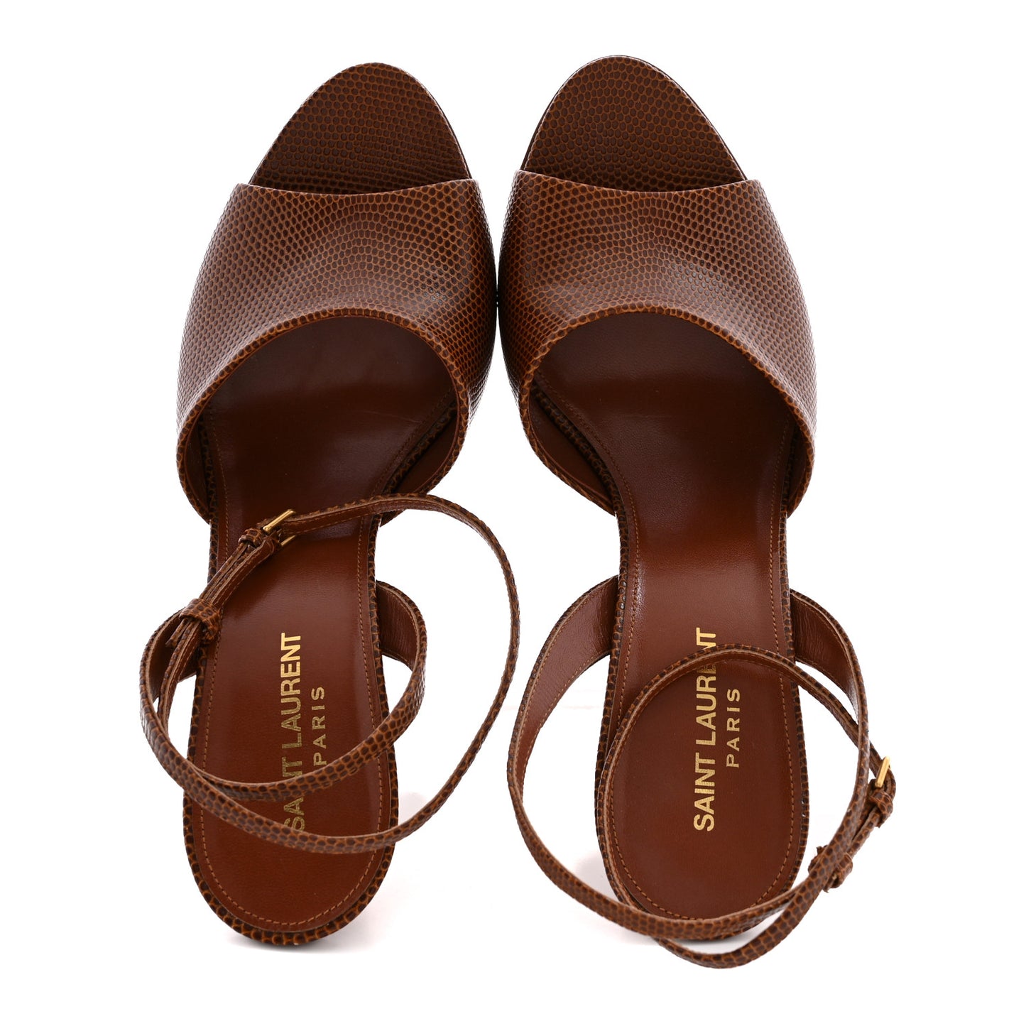 Lizard Embossed Calfskin Scandale Sandals 40 Cognac