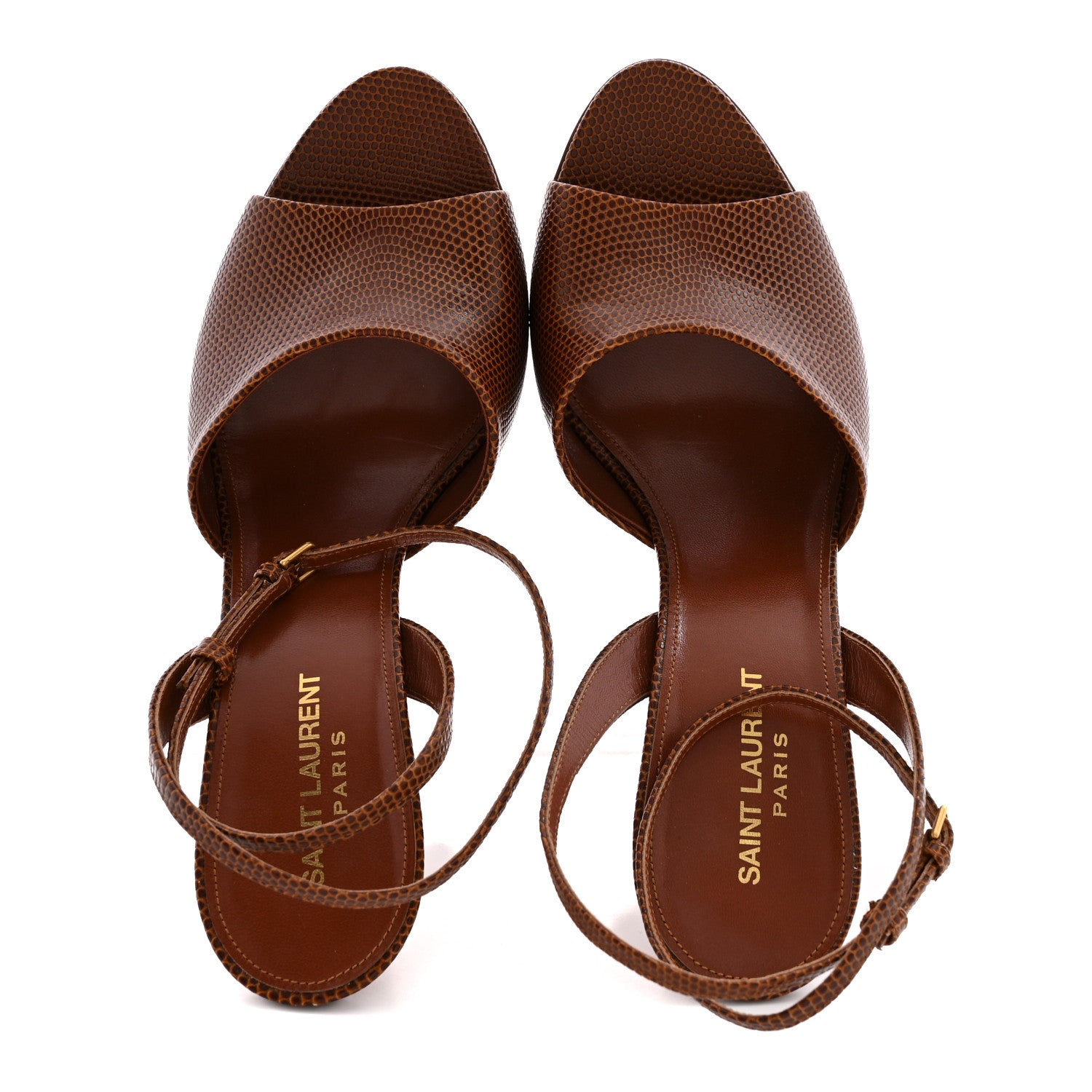 Saint Laurent Lizard Embossed Calfskin Scandale Sandals 40 Cognac 2 of 11