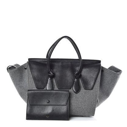 Celine Felt Calfskin Medium Tie Knot Tote Grey Black 1 of 18