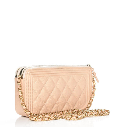 Chanel Caviar Quilted Small Boy Clutch With Chain Beige 3 of 11