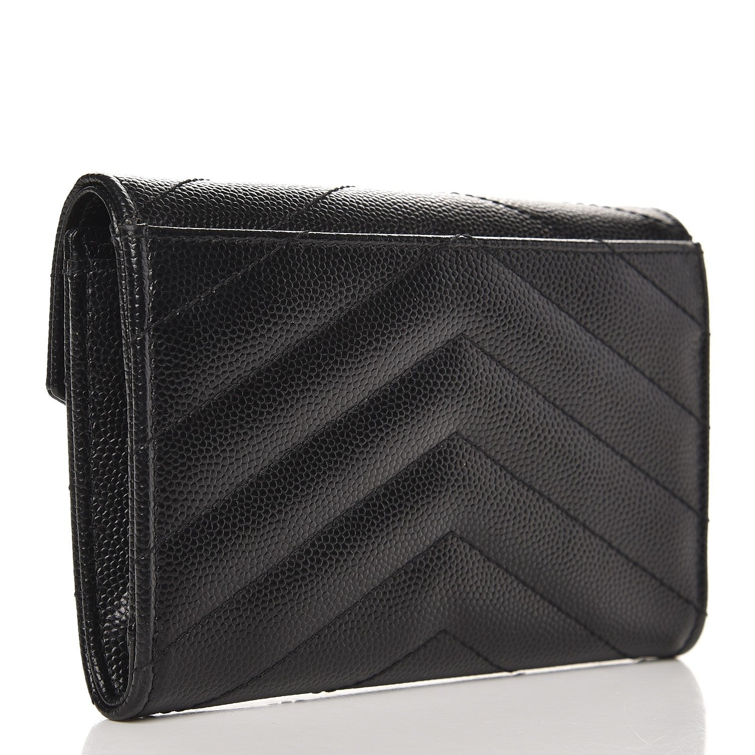 Saint Laurent Grain De Poudre Matelasse Chevron Small Monogram Envelope Wallet Black 3 of 7