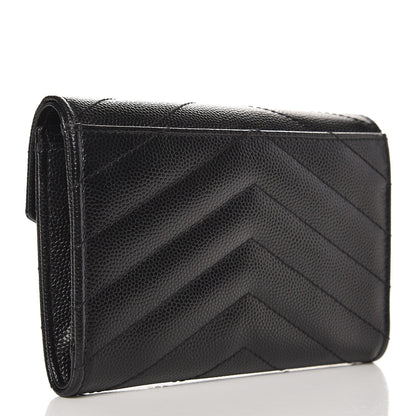 Saint Laurent Grain De Poudre Matelasse Chevron Small Monogram Envelope Wallet Black 3 of 7
