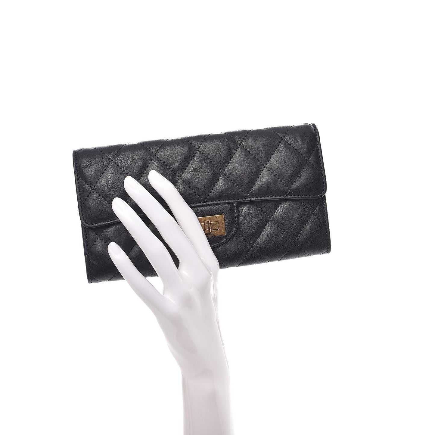 Crumpled Calfskin Quilted Large Reissue Gusset Flap Wallet Black