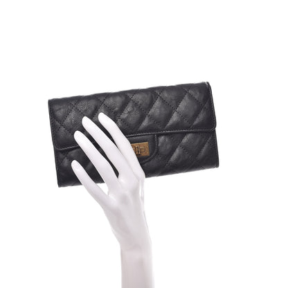 Chanel Crumpled Calfskin Quilted Large Reissue Gusset Flap Wallet Black 2 of 9