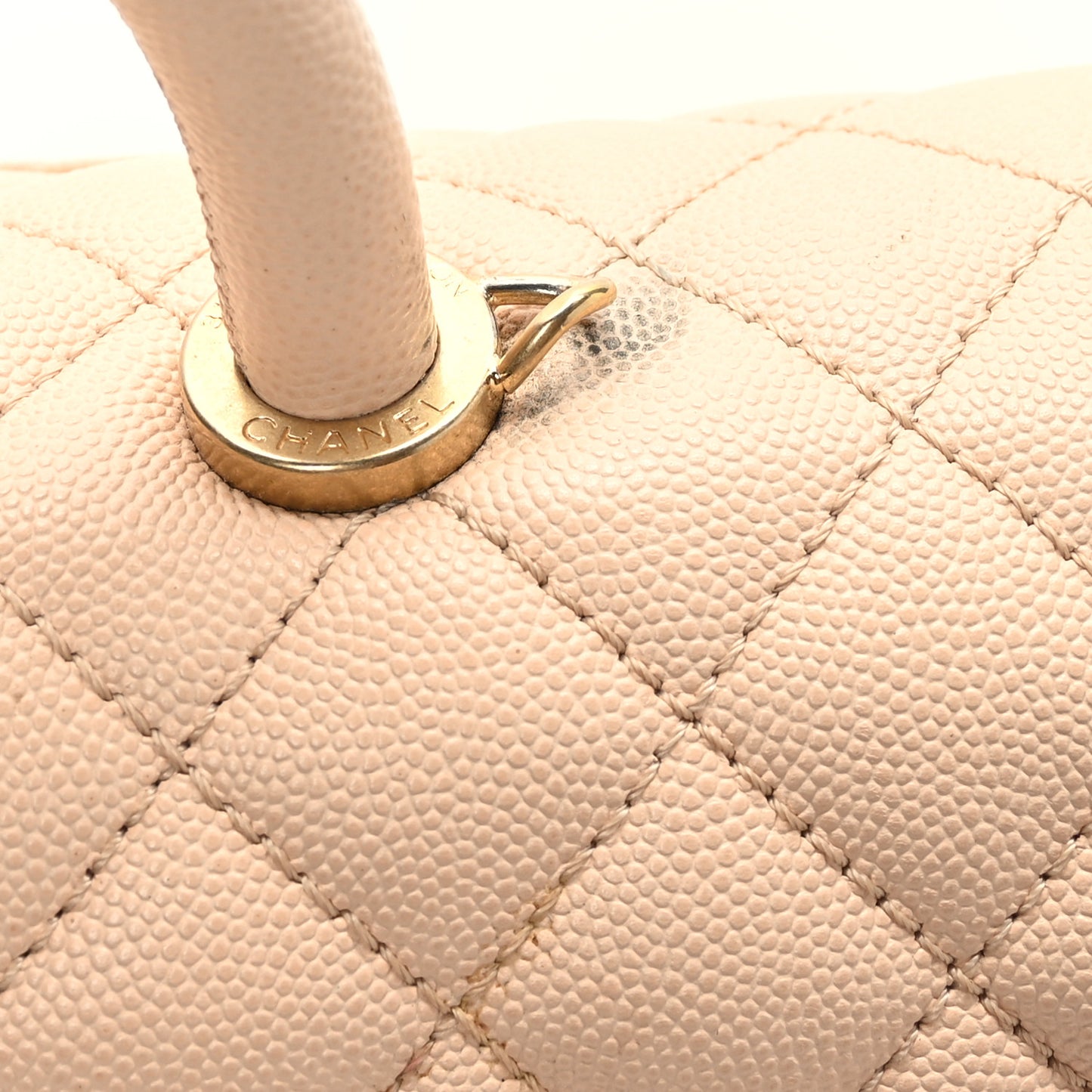 Caviar Quilted Medium Coco Handle Flap Light Beige