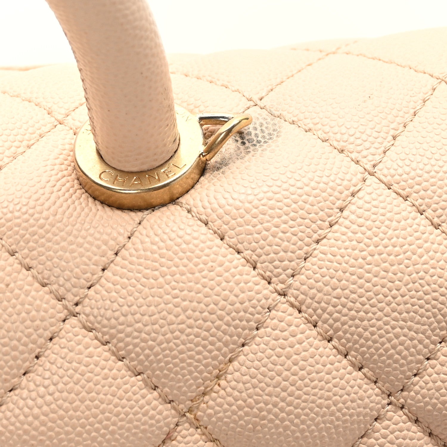 Chanel Caviar Quilted Medium Coco Handle Flap Light Beige 12 of 13