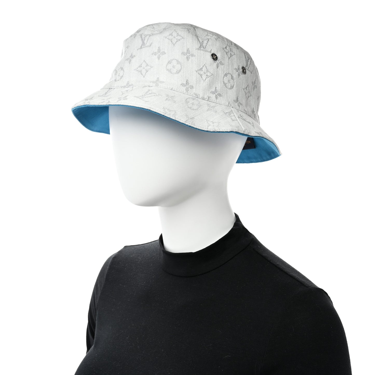Monogram Denim Transformable Bob Bucket Hat 60 White Blue