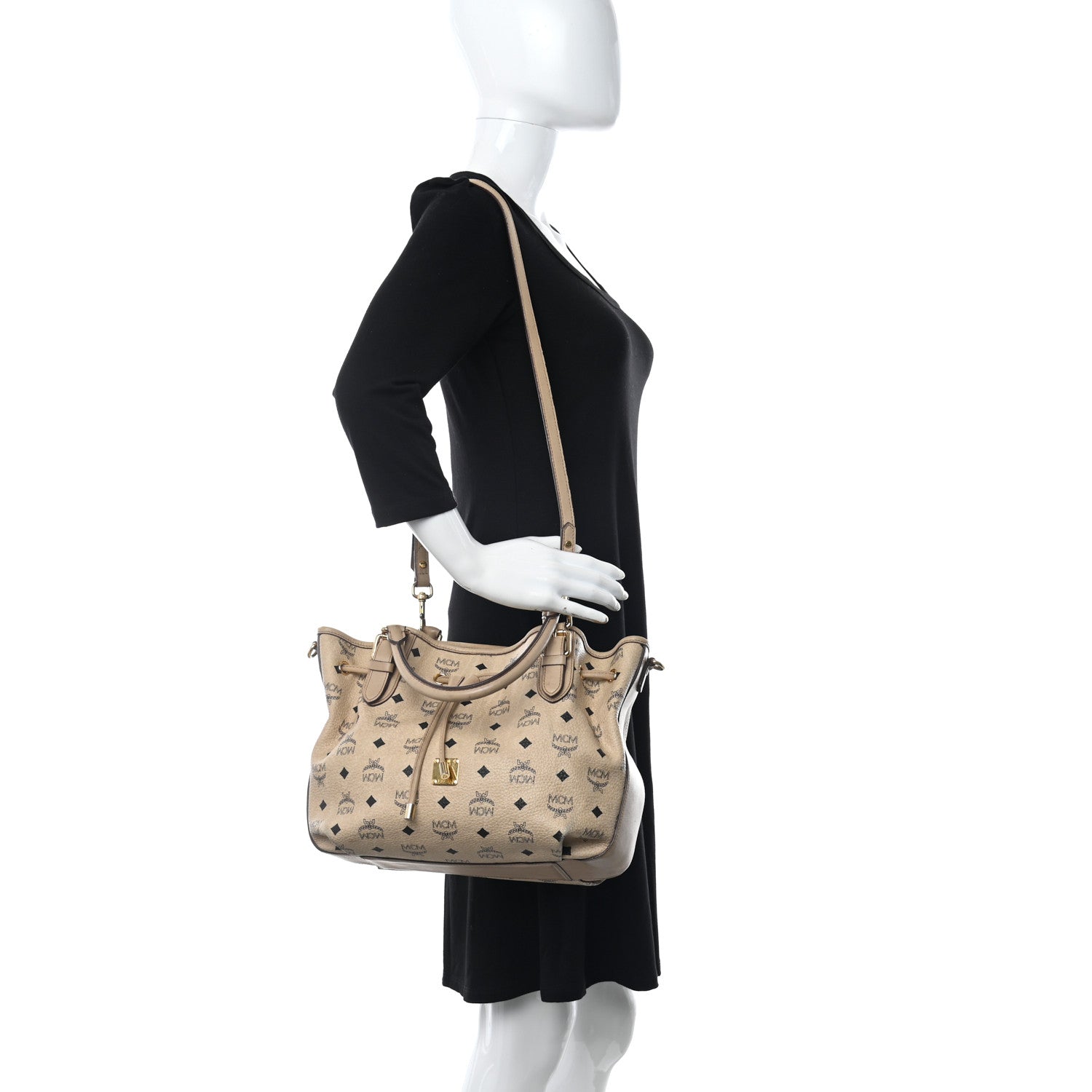 MCM Visetos Drawstring Bucket Bag Beige 2 of 14