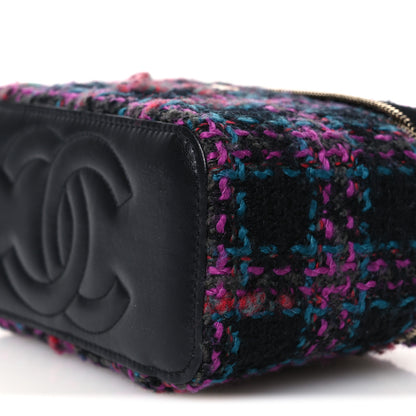 Chanel Tweed Quilted Small Vanity Case With Chain Black Purple Green Red 9 of 12