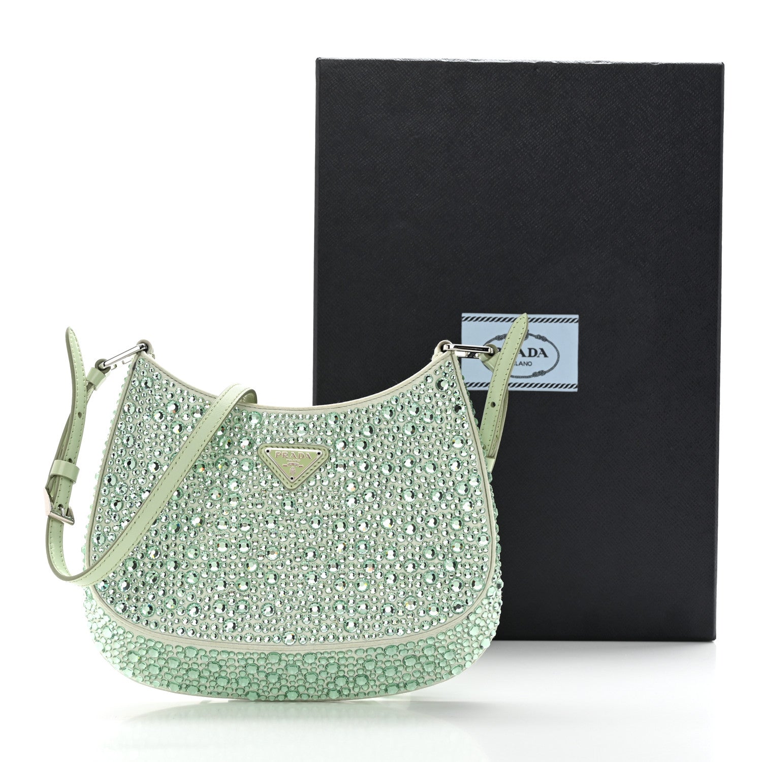 Prada Satin Crystal Cleo Adjustable Strap Shoulder Bag Acqua 11 of 11