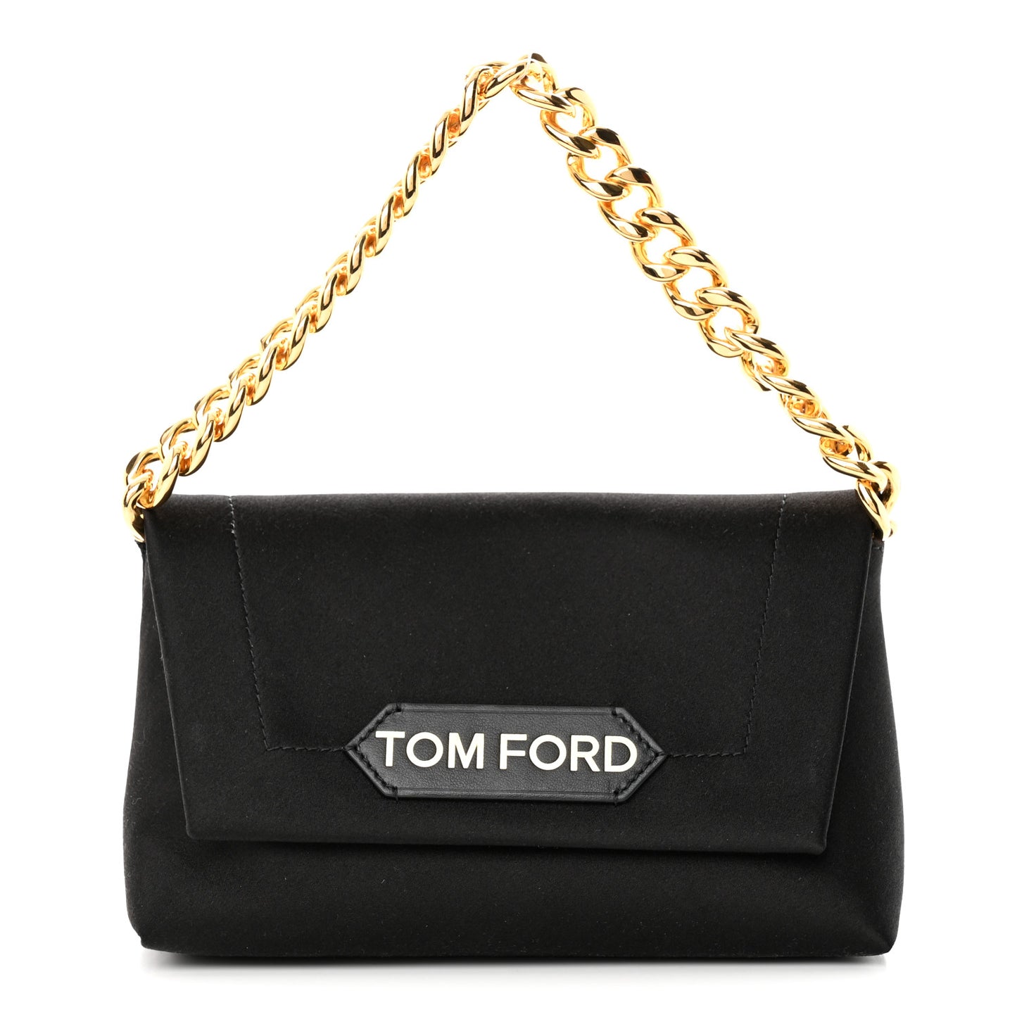 Satin Mini Label Chain Shoulder Bag Black
