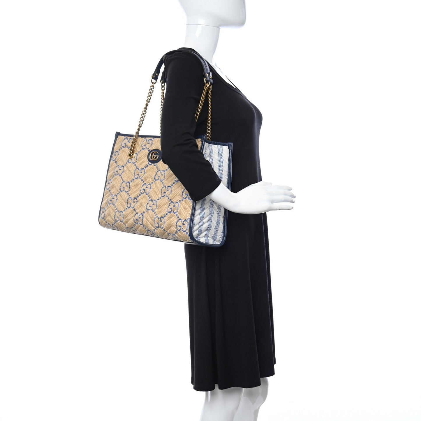 Raffia GG Monogram Matelasse Medium GG Marmont Shoulder Tote Natural Royale Off White