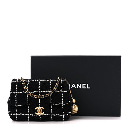 Chanel Tweed Quilted Mini Square Pearl Crush Flap Black 12 of 12