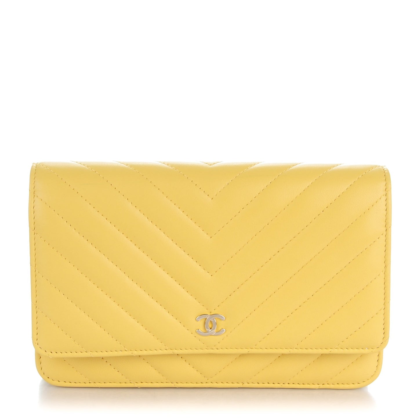 Lambskin Chevron Wallet On Chain WOC Yellow