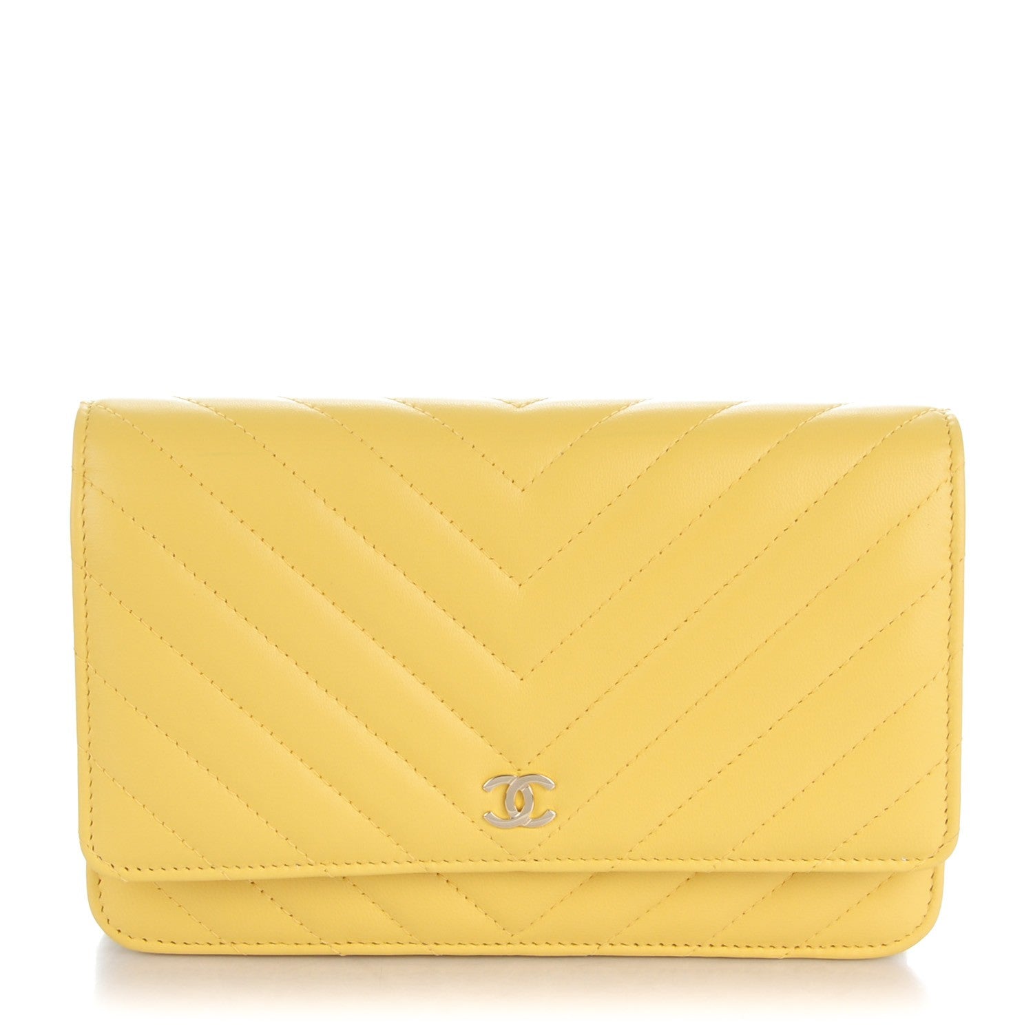 Chanel Lambskin Chevron Wallet On Chain WOC Yellow 1 of 8