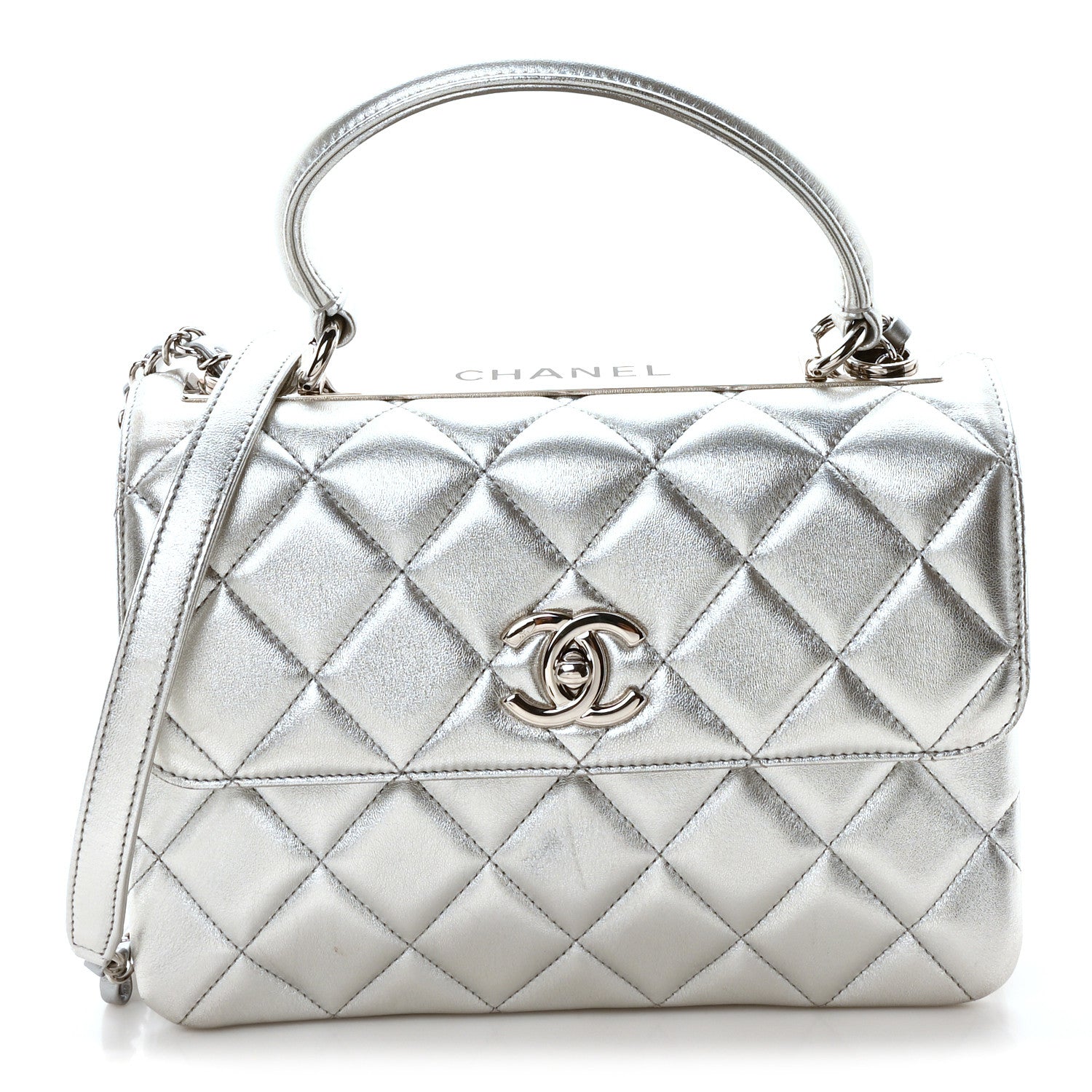 Chanel Metallic Lambskin Quilted Small Trendy CC Flap Dual Handle Bag Silver Silver 1 of 11
